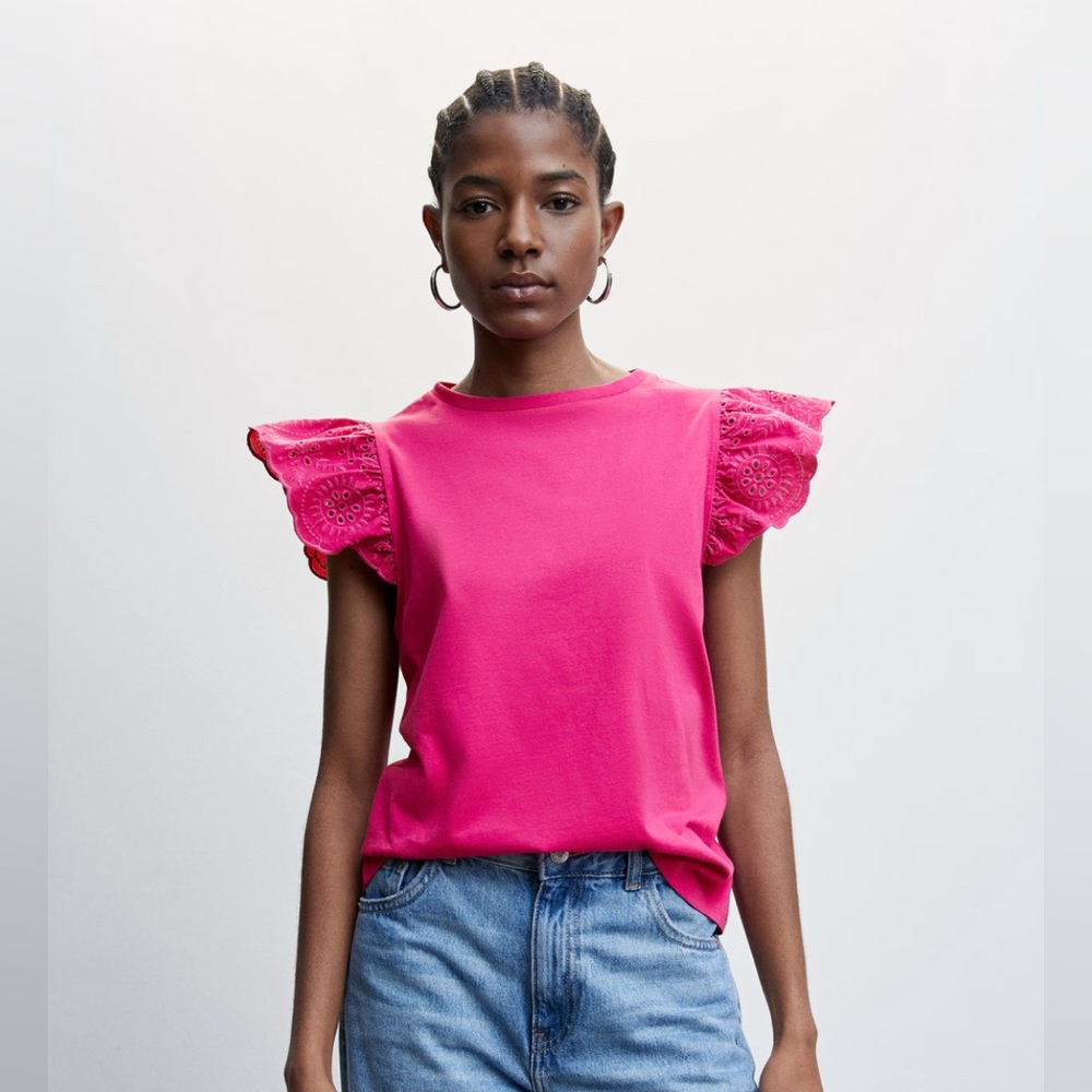 Banana Republic Pink Embroidered Sleeve Top